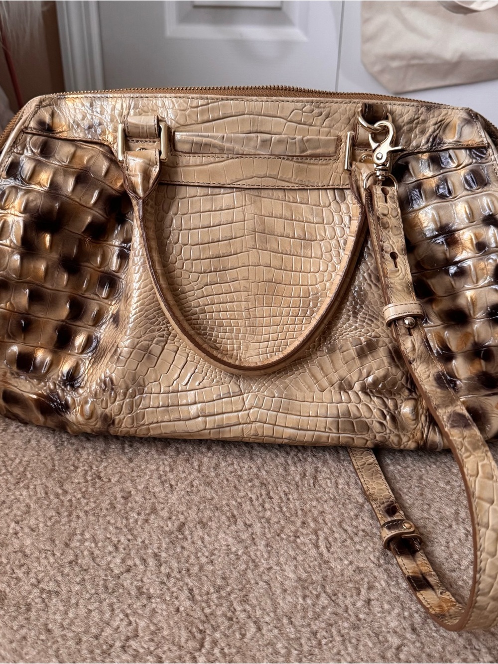 Brahmin Beige Croc-Embossed Satchel with Dark Ombre Spots - Picture 3 of 6